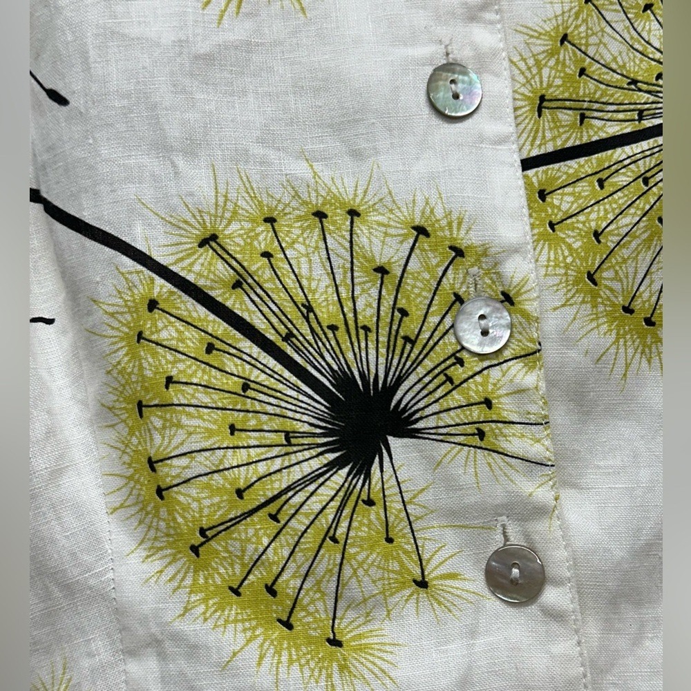 Robert Kitchen Women’s Sz L Linen Floral Blouse Button Up Shirt Dandelion Top - Picture 7 of 9